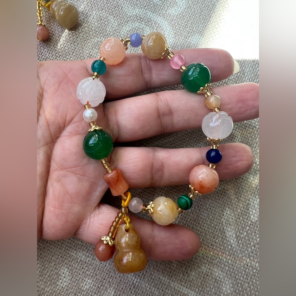 multi color jade stretch Beaded Bracelet with charm